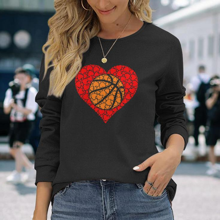 Sports Basketball Ball Red Love Shaped Heart Valentines Day Long Sleeve T-Shirt T-Shirt Gifts for Her