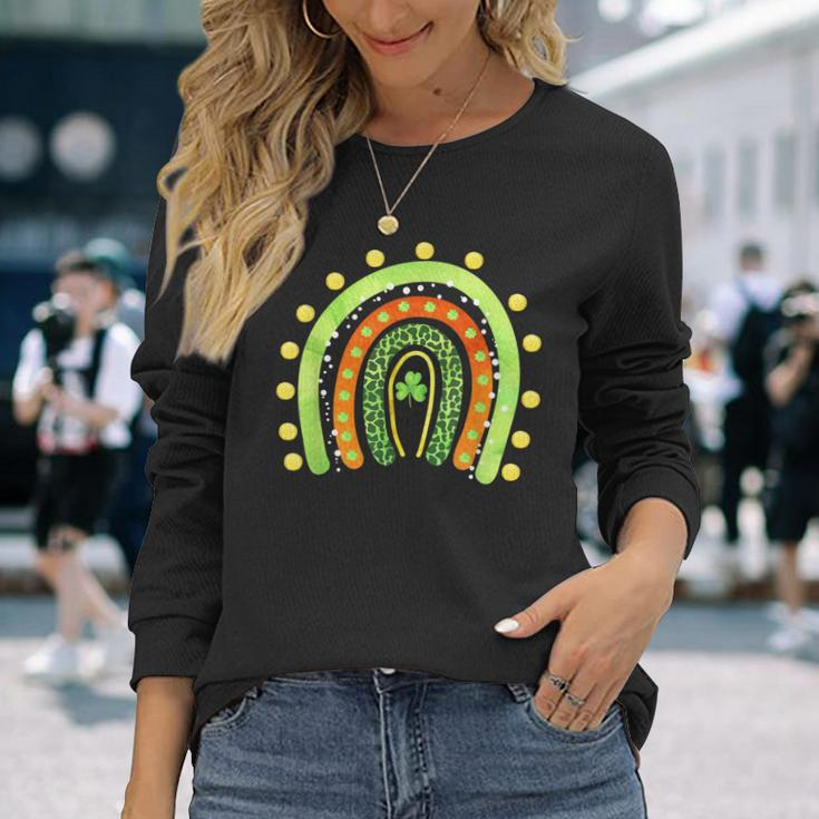 St Patricks Day Rainbow Lucky Shamrocks Long Sleeve T-Shirt Gifts for Her