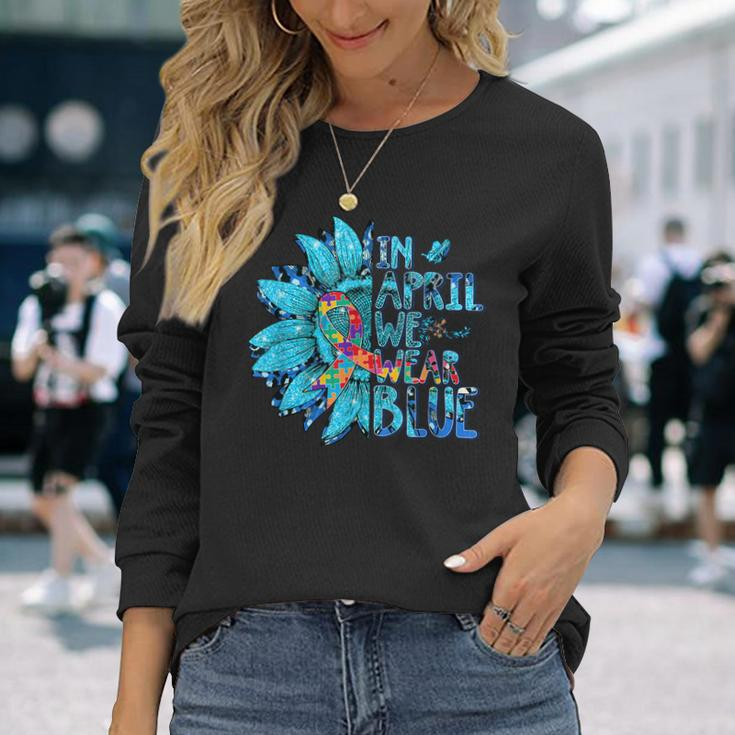Sunflower Puzzle In April We Wear Blue Autism Awareness Long Sleeve T-Shirt T-Shirt Gifts for Her