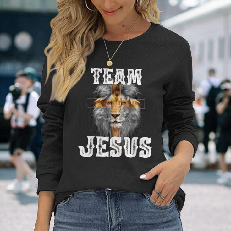 Team Jesus Lion Judah Jesus Cross Lovers Christian Faith Long Sleeve T-Shirt Gifts for Her