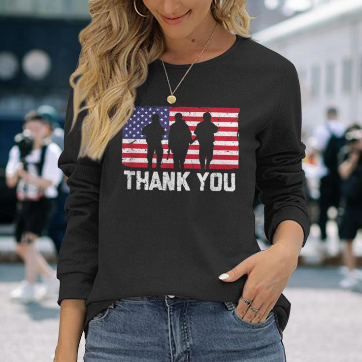 Thank You American Flag Military Heroes Veteran Day Design Men Women Long Sleeve T-shirt Graphic Print Unisex Gifts for Her