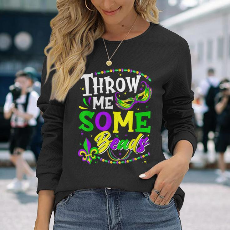 Throw Me Some Beads Ladies Mardi Gras Beads Long Sleeve T-Shirt Gifts for Her