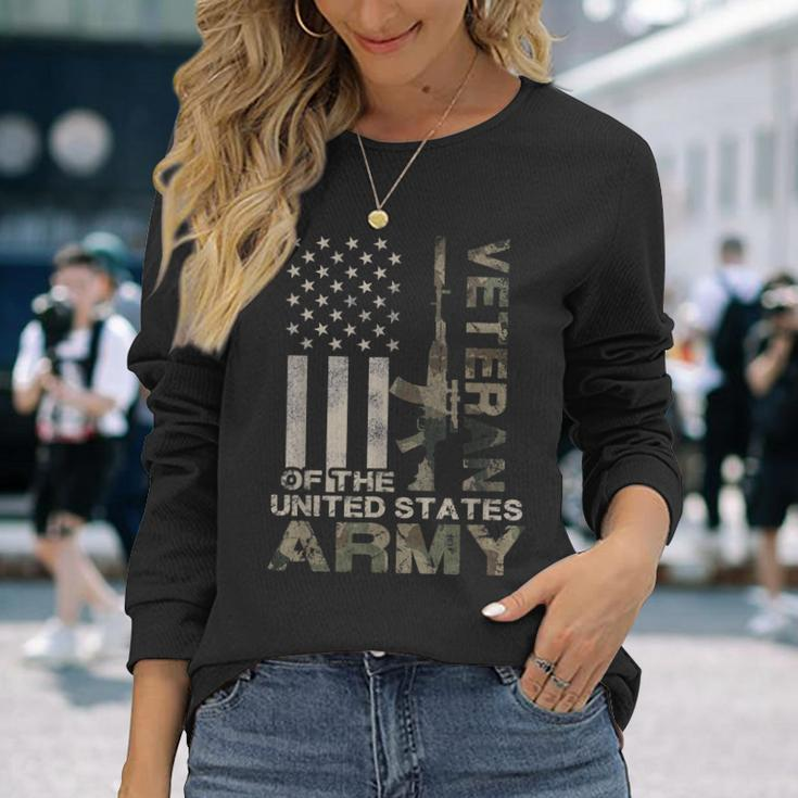 Us Army | Military Green Camo Flag Retro Design Gift Men Women Long Sleeve T-shirt Graphic Print Unisex Gifts for Her