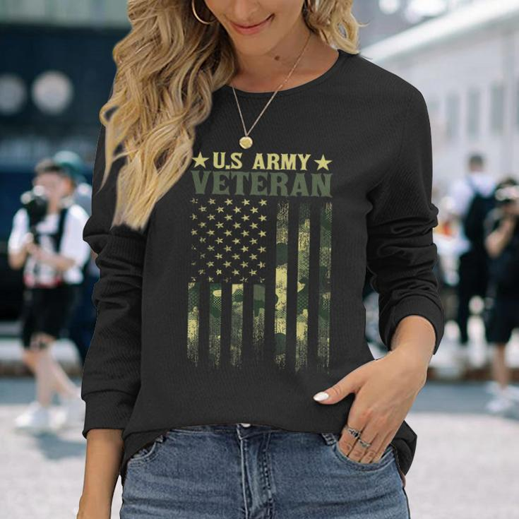 Us Army Veteran Patriotic Military Camouflage American Flag Long Sleeve T-Shirt Gifts for Her