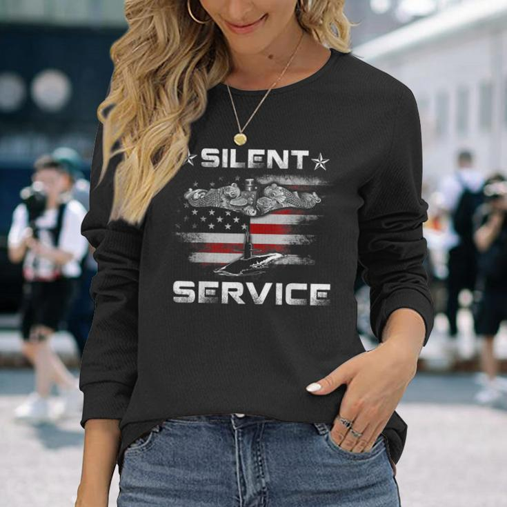 US Navy Submarines Silent Service Patriotic Long Sleeve T-Shirt Gifts for Her