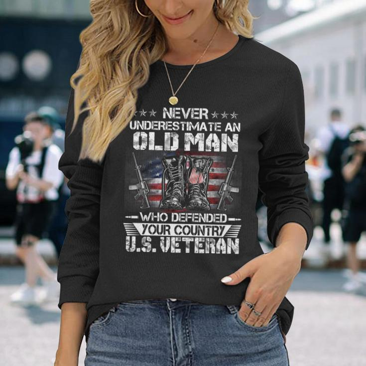 Us Veteran Old Man Veterans Day Us Patriot Patriotic Long Sleeve T-Shirt Gifts for Her