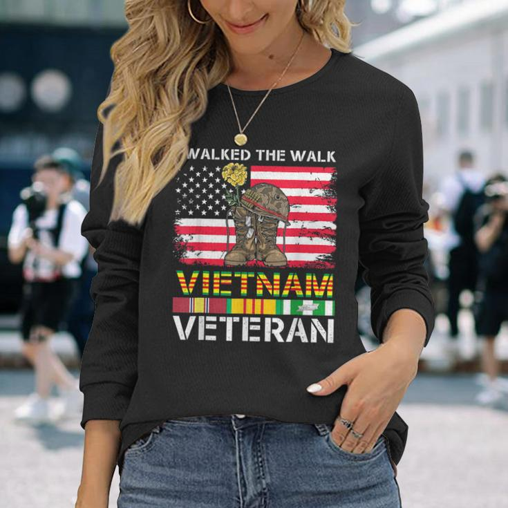 Us Veterans Day Us Army Vietnam Veteran Usa Flag Vietnam Vet Long Sleeve T-Shirt Gifts for Her