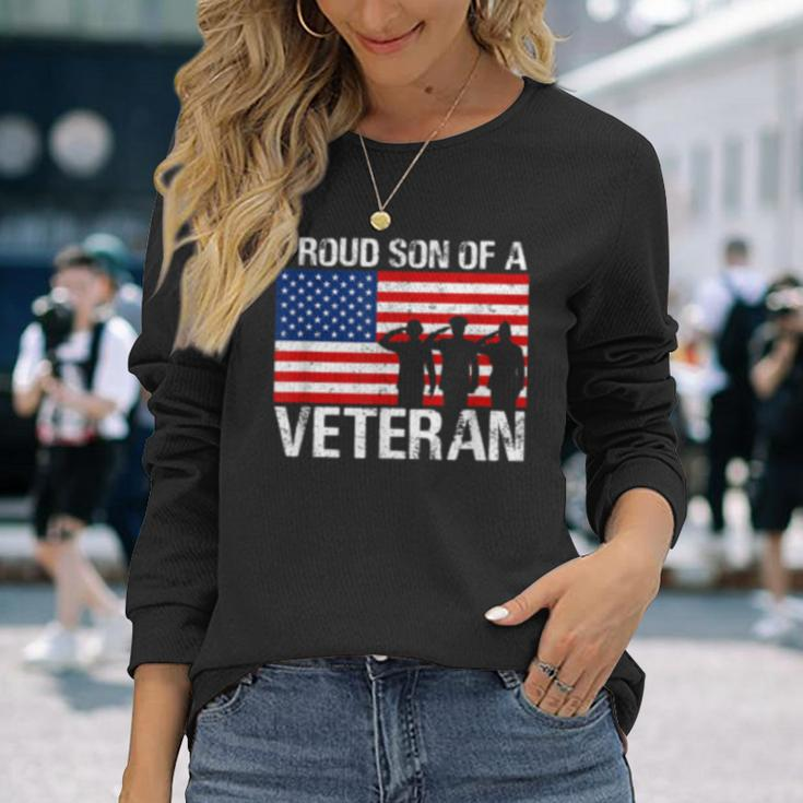 Usa United States Military Proud Son Of A Veteran Long Sleeve T-Shirt Gifts for Her