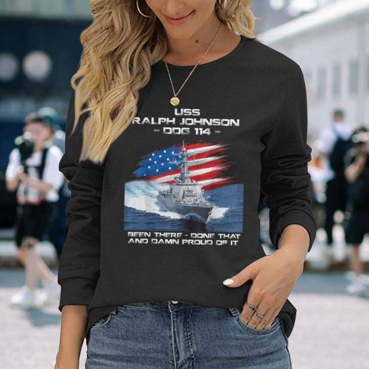 Uss Ralph Johnson Ddg-114 Destroyer Ship Usa Flag Veteran Long Sleeve T-Shirt Gifts for Her