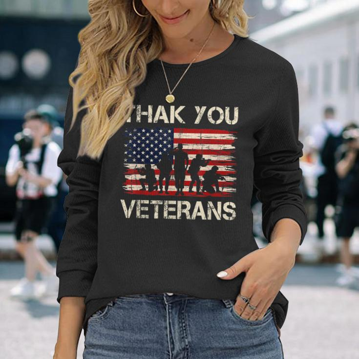Veterans Day American Flag Thank You Veterans Proud Veteran Long Sleeve T-Shirt Gifts for Her