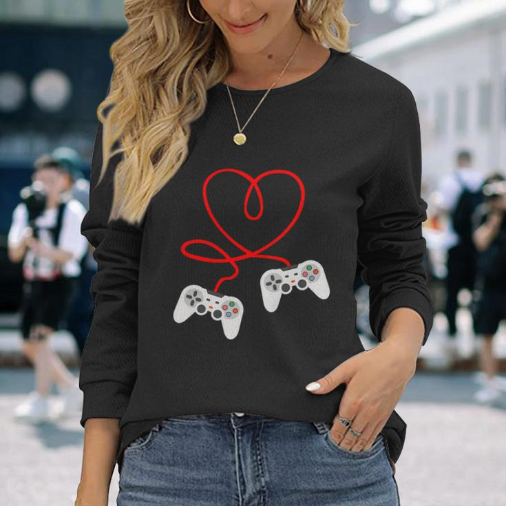 Video Gamer Valentines Day Tshirt With Controllers Heart Long Sleeve T-Shirt Gifts for Her