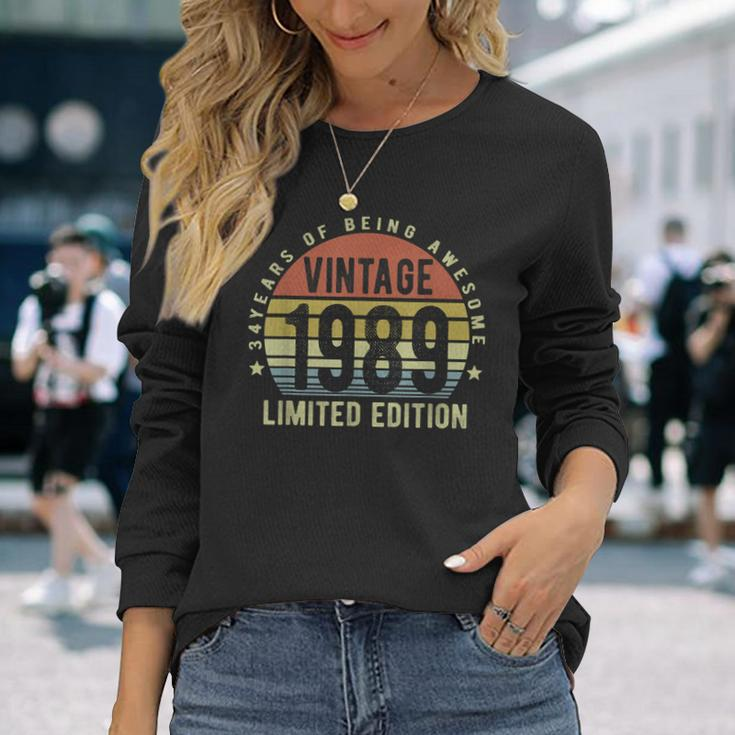 Vintage 1989 Limited Edition 34 Year Old 34Th Birthday Long Sleeve T-Shirt Gifts for Her