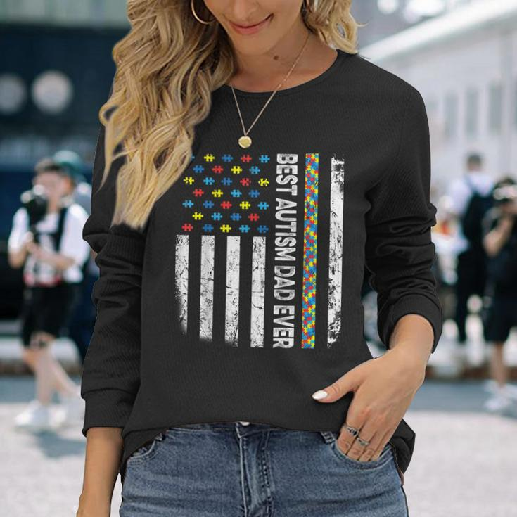 Vintage American Flag Best Autism Dad Ever Autism Awareness Long Sleeve T-Shirt T-Shirt Gifts for Her