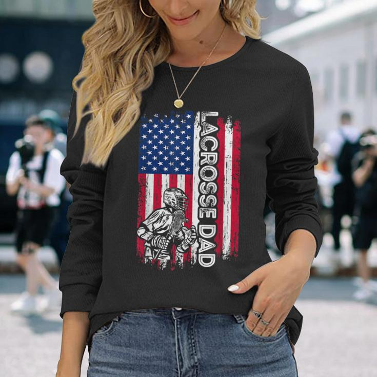 Vintage American Flag Lacrosse Dad Daddy Men Long Sleeve T-Shirt Gifts for Her