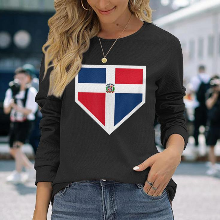 Vintage Baseball Home Plate With Dominican Republic Flag Long Sleeve T-Shirt Gifts for Her