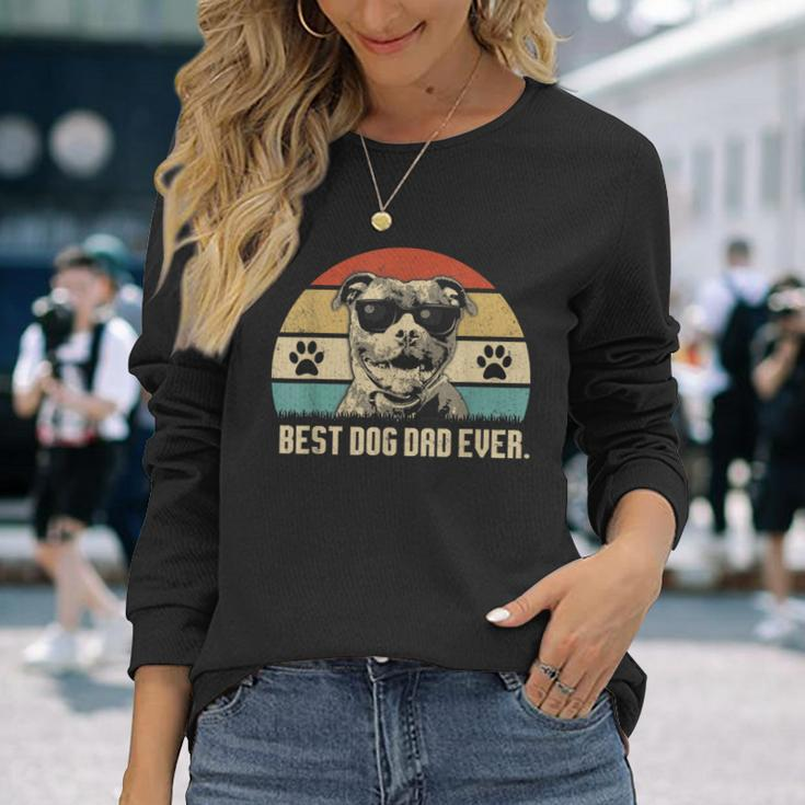 Vintage Best Pitbull Dog Dad Ever Fathers Day Long Sleeve T-Shirt Gifts for Her