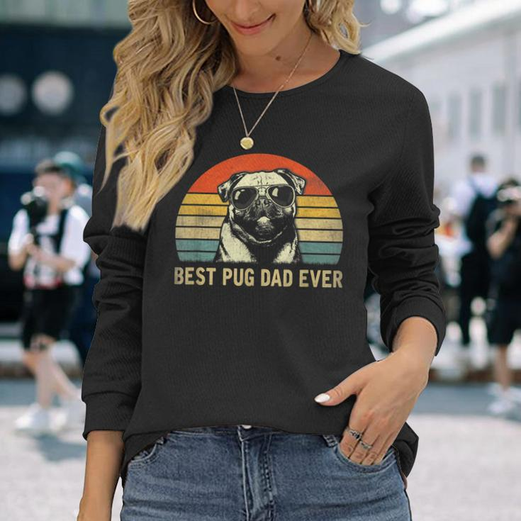 Vintage Best Pug Dad Ever Pug Lover Fathers Day Long Sleeve T-Shirt Gifts for Her