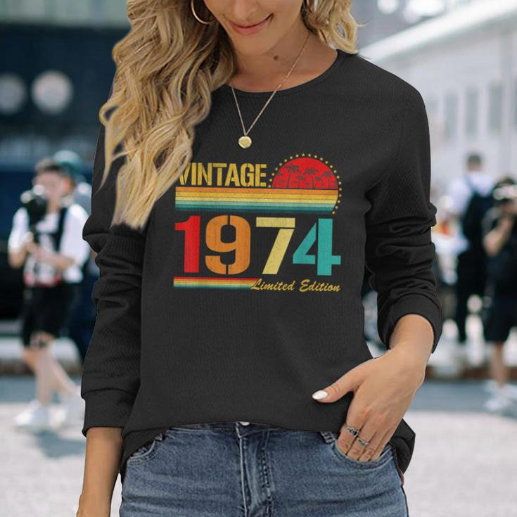 Vintage Born In 1974 Birthday Year Party Wedding Anniversary Long Sleeve T-Shirt Gifts for Her