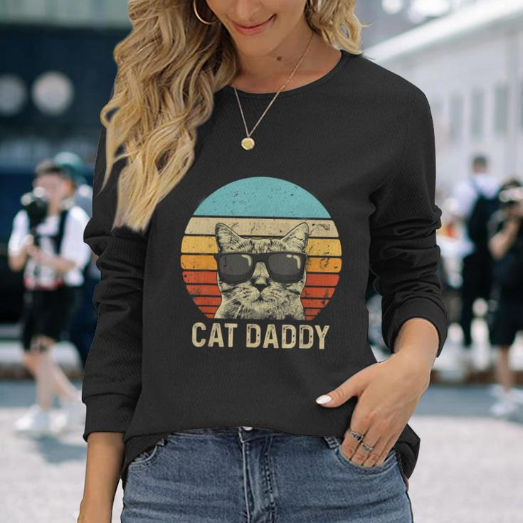 Vintage Cat Daddy Shirt Cat Lover Cat Dad Fathers Long Sleeve T-Shirt Gifts for Her