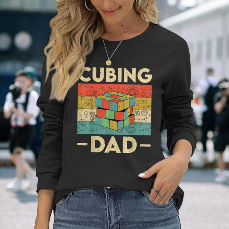 Vintage Cubing Dad Speedcubing Math Lovers Long Sleeve T-Shirt Gifts for Her