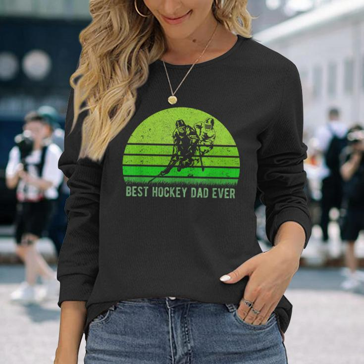 Vintage Retro Best Hockey Dad Ever DadFathers Day Long Sleeve T-Shirt T-Shirt Gifts for Her