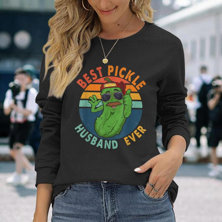 Vintage Retro Best Pickle Husband Ever Pickle Mustache Long Sleeve T-Shirt Gifts for Her