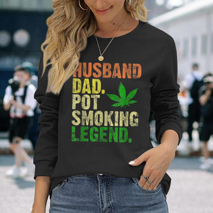 Vintage Retro Husband Dad Pot Smoking Weed Legend Long Sleeve T-Shirt Gifts for Her