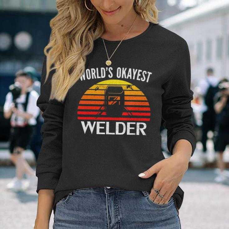 Vintage Retro Worlds Okayest Welder Welding Cool Long Sleeve T-Shirt Gifts for Her
