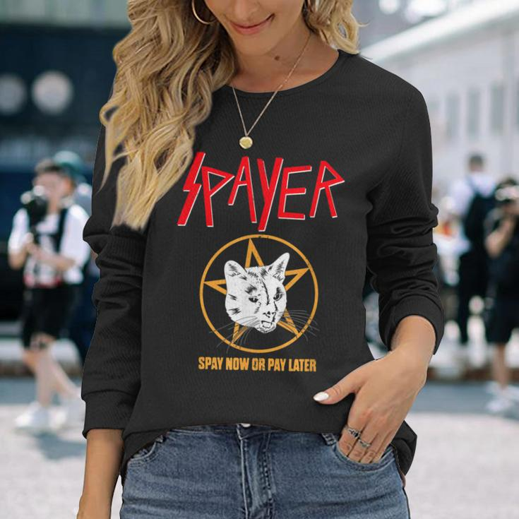 Vintage Rock Spayer Cat Kitten Pun Mom Dad Long Sleeve T-Shirt Gifts for Her