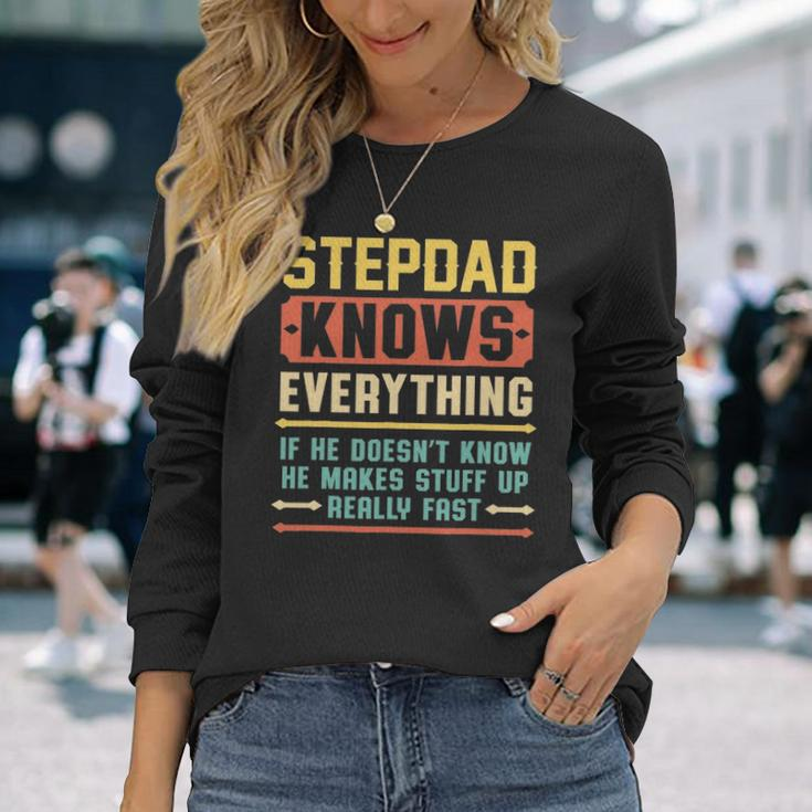Vintage Stepdad Knows Everything Stepdad Grandpa Long Sleeve T-Shirt Gifts for Her
