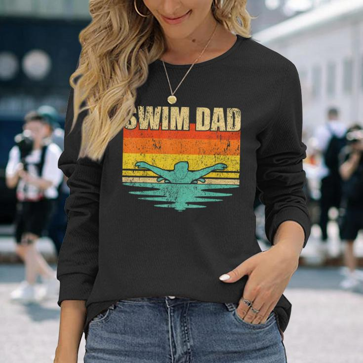 Vintage Style Swimming Lover Swimmer Swim Dad Fathers Day Long Sleeve T-Shirt Gifts for Her