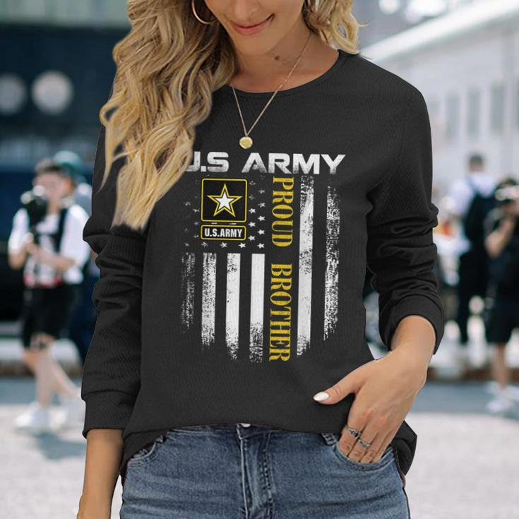 Vintage US Army Proud Brother With American Flag Long Sleeve T-Shirt Gifts for Her