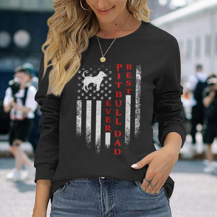 Vintage Usa American Flag Best Pit Bull Pitbull Dog Dad Ever Long Sleeve T-Shirt T-Shirt Gifts for Her
