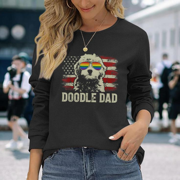 Vintage Usa American Flag Doodle Dad Lgbt Gay Pride Long Sleeve T-Shirt Gifts for Her