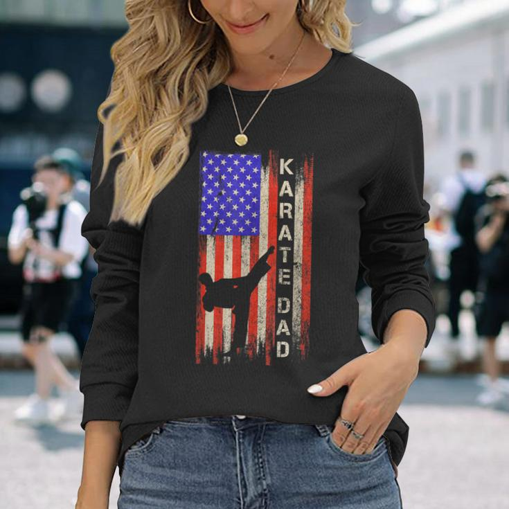 Vintage Usa American Flag Karate Dad Karateka Silhouette Long Sleeve T-Shirt Gifts for Her