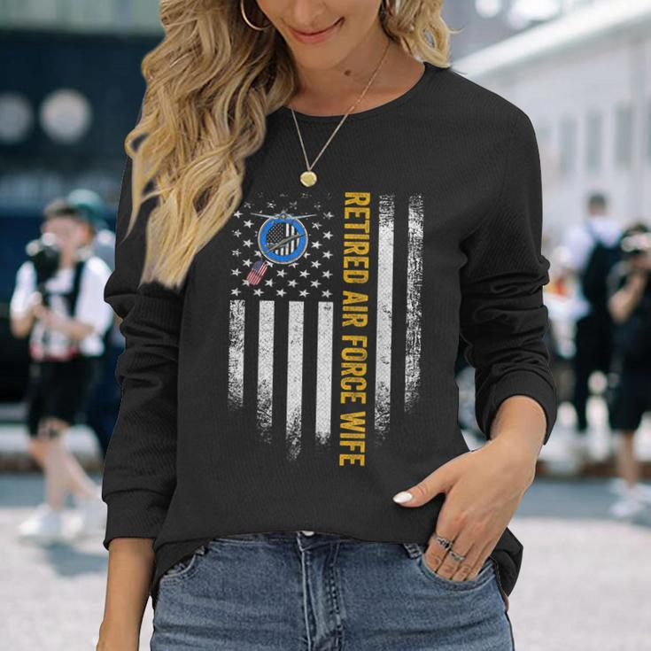 Vintage Usa American Flag Retired Us Air Force Veteran Wife Men Women Long Sleeve T-shirt Graphic Print Unisex Gifts for Her