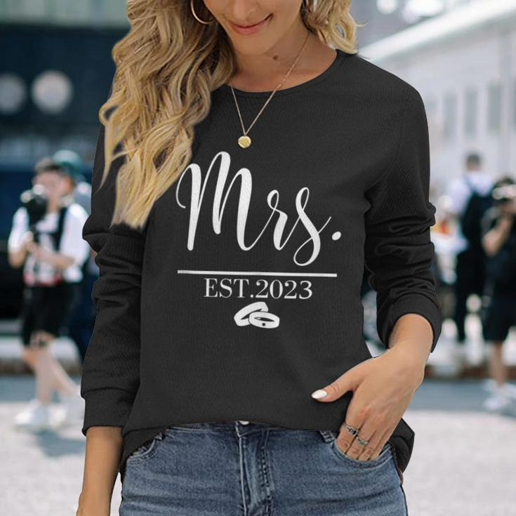 Wedding Honeymoon Bachelorette Fiancée Bride Mrs Est 2023 Long Sleeve T-Shirt Gifts for Her