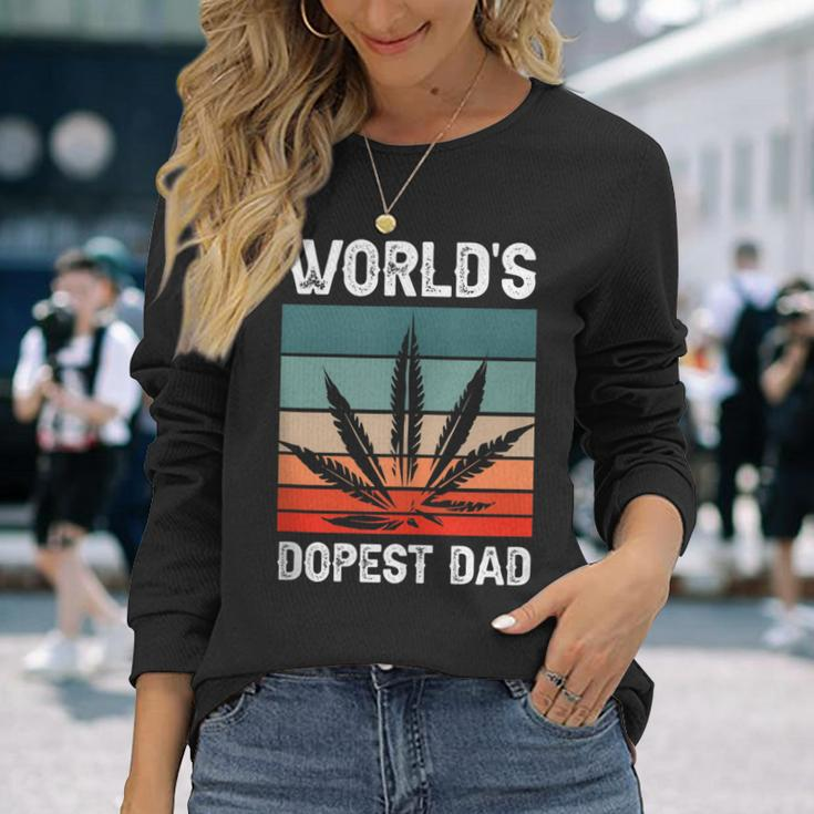 Worlds Dopest Dad Marijuana Cannabis Weed Vintage Long Sleeve T-Shirt Gifts for Her