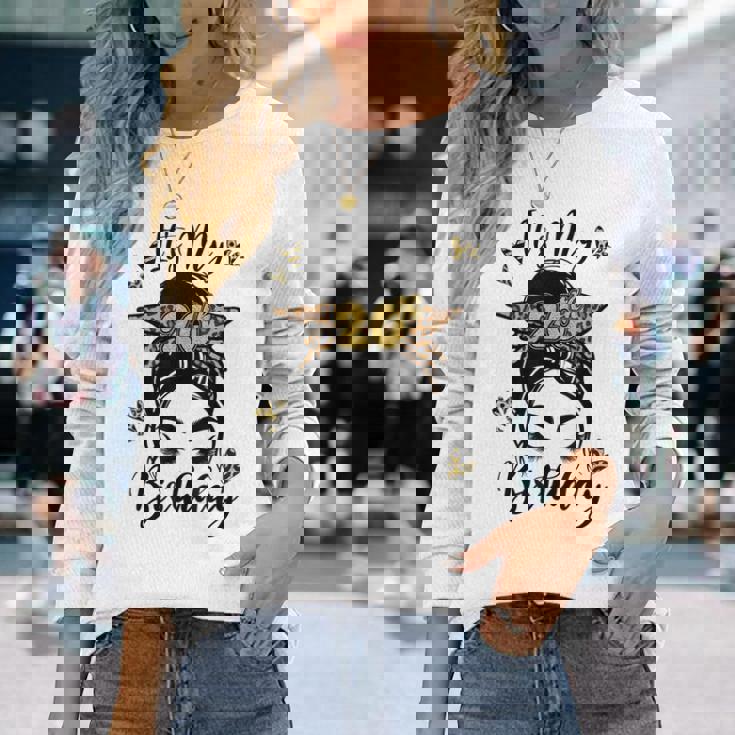 20Th Birthday Decorations Girl Messy Bun 20 Years Old Bday Long Sleeve T-Shirt Gifts for Her