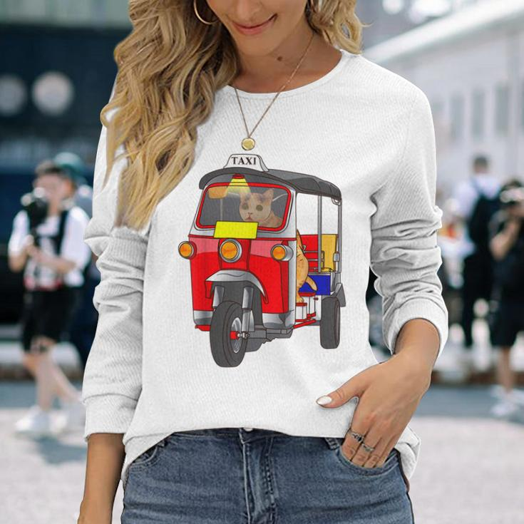 Cat Driving Tuk Tuk Rickshaw Thailand Taxi Men Women Long Sleeve T-shirt Graphic Print Unisex Gifts for Her