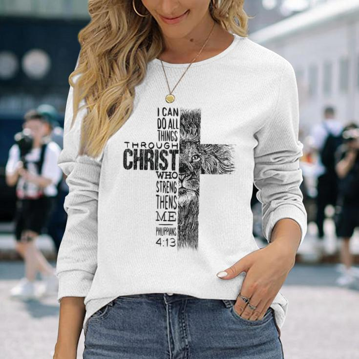 Christian Jesus Lion Of Tribe Judah Cross Lion Of Judah V3 Long Sleeve T-Shirt Gifts for Her