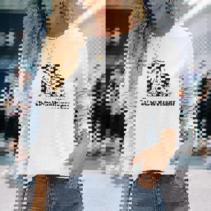 The Cow Whisperer- Cute Black And White Resting Cow Long Sleeve T-Shirt Gifts for Her