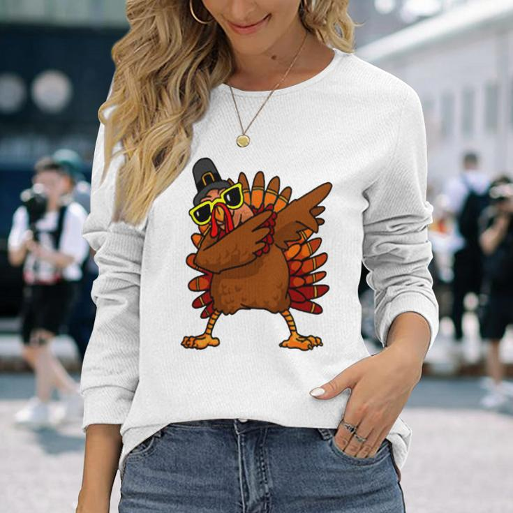 Dabbing Turkey Thanksgiving Cute Long Sleeve T-Shirt Gifts for Her