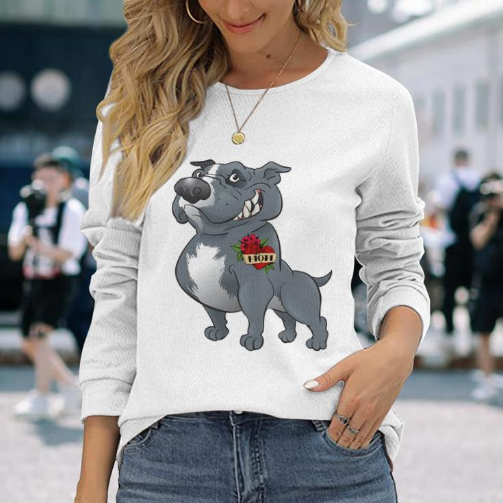 Grey Pitbull I Love Mom Long Sleeve T-Shirt Gifts for Her
