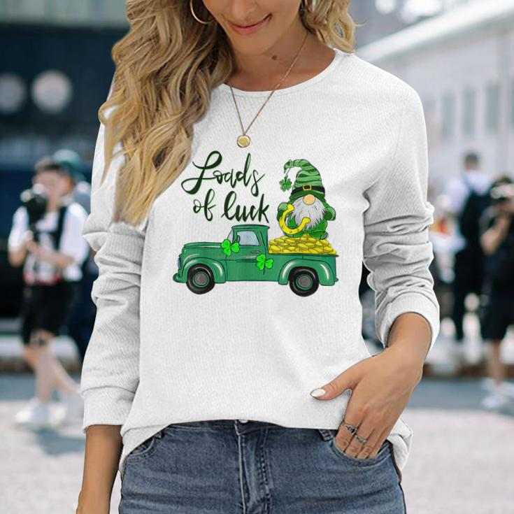 Loads Of Luck Truck Gnome St Patricks Day Shamrock Clover Long Sleeve T-Shirt Gifts for Her