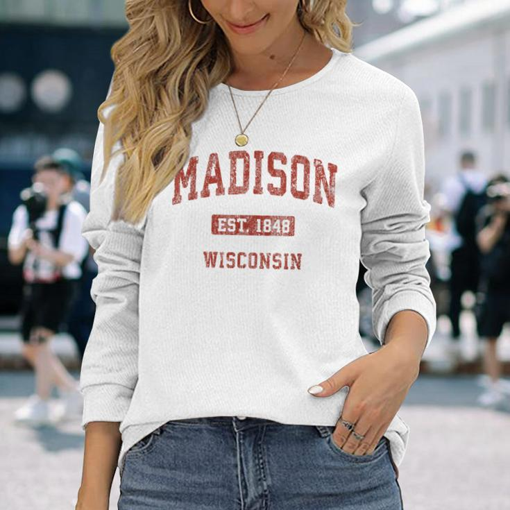 Madison Wisconsin Wi Vintage Athletic Sports Long Sleeve T-Shirt Gifts for Her