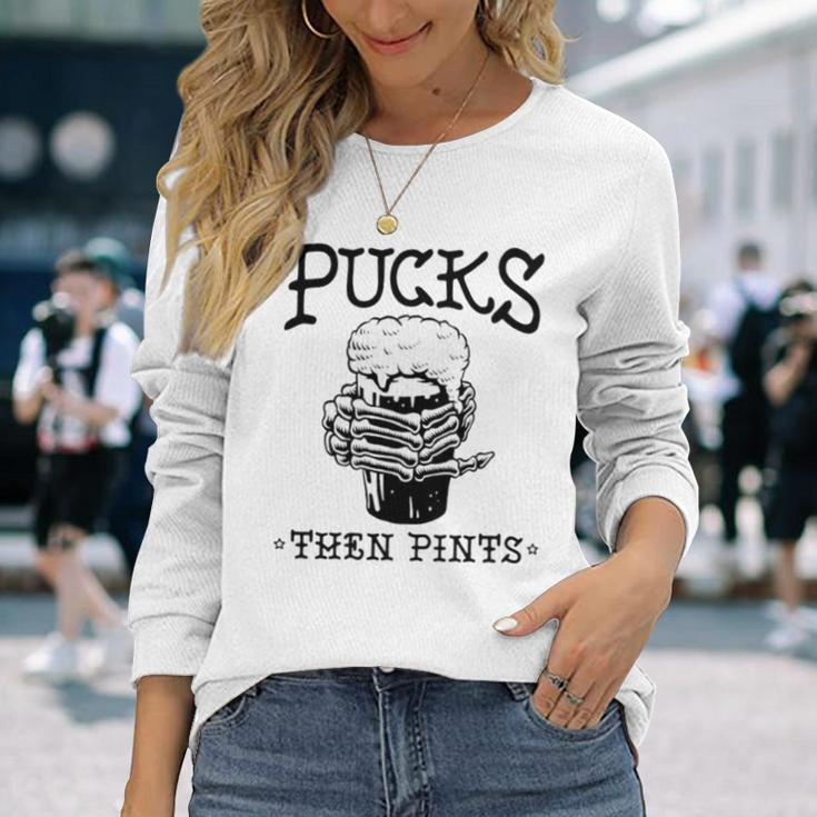 Pucks Then Pints Beer Long Sleeve T-Shirt Gifts for Her