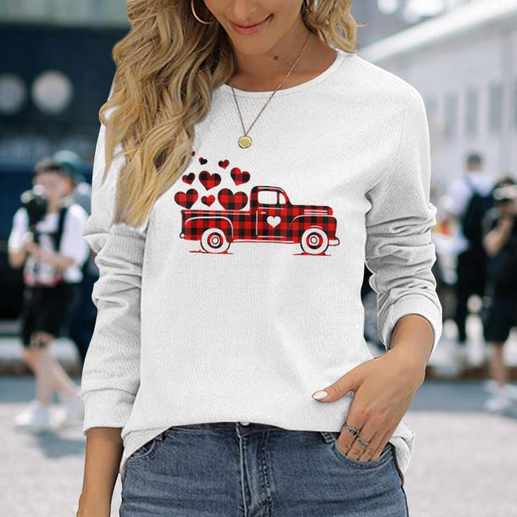 Red Plaid Truck Happy Valentines Day 2023 Couple Matching Long Sleeve T-Shirt Gifts for Her