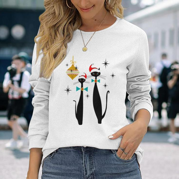 Retro Mid Century Modern Cool Cat Christmas Tshirt Long Sleeve T-Shirt Gifts for Her