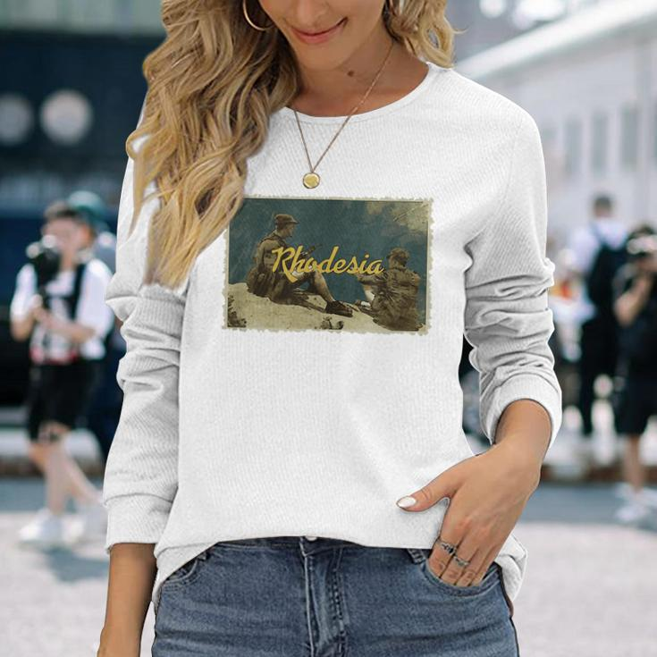 Rhodesian Vintage Postcard Soldiers Bush War Long Sleeve T-Shirt Gifts for Her